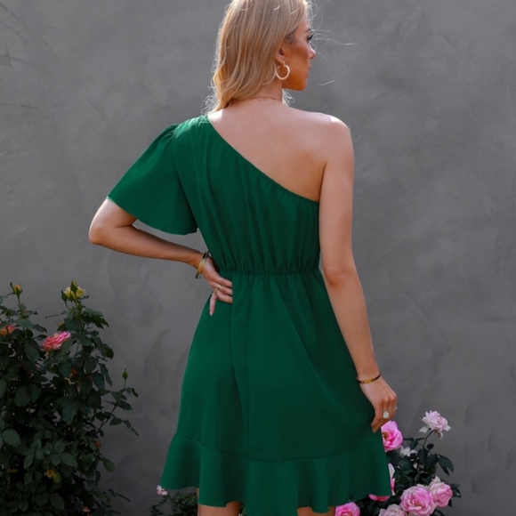 emerald green ruche dress one shoulder semi formal XL main image 0